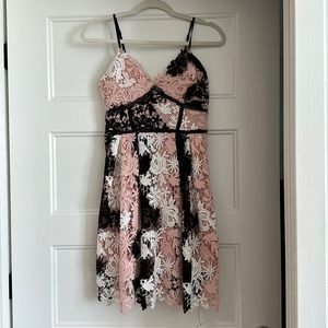 Aqua Lace Mini Dress - Pink/Black/White, Small